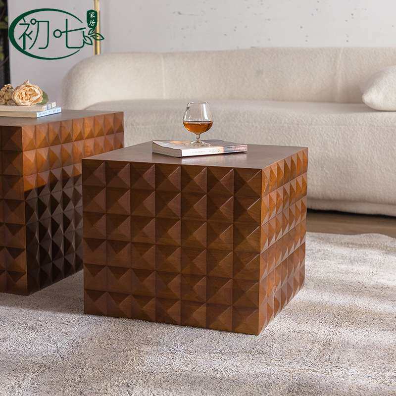 中古风实木方形茶几 小户型家用茶桌 美式餐厅装饰桌子个性小方桌