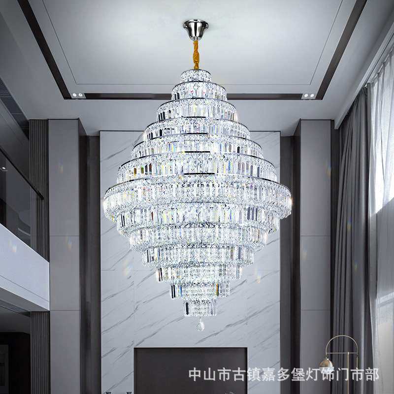 奢华挑空客厅水晶吊灯别墅复式楼水晶大吊灯圆形餐厅灯现代简约灯