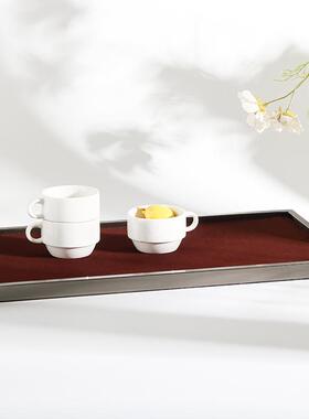 现代轻奢皮质托盘黑色米色样板间售楼处金属双耳长方形收纳盘摆件