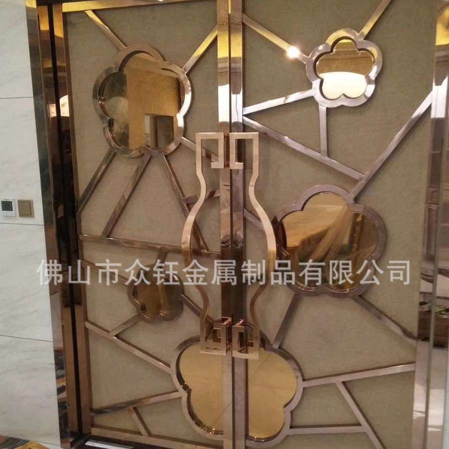 热销镜面不锈钢雕花装饰入户门艺术玻璃厨房门仿铜铝合金庭院门厂