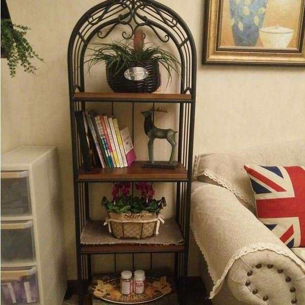 北欧铁艺置物架复古多层收纳架实木层板落地大理石层板书架诸物架