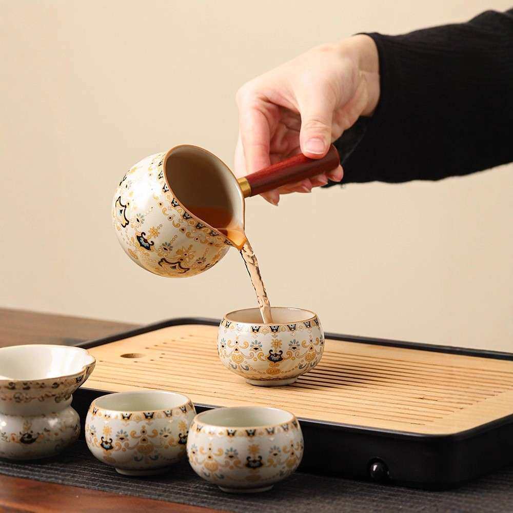 汝窑侧把壶茶具套装家用2025新款高档陶瓷办公室整套茶具个人专用