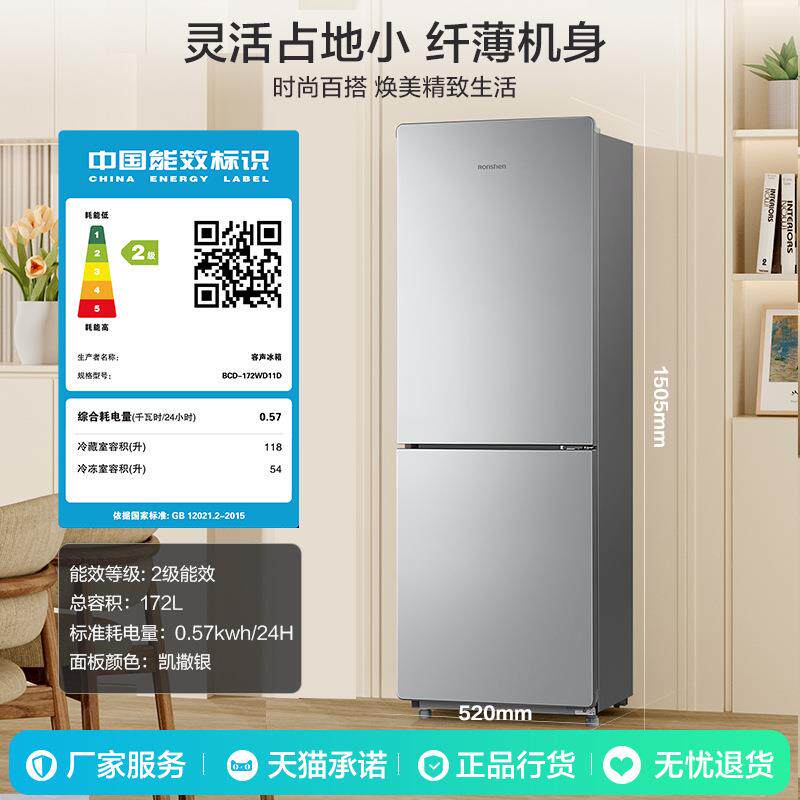 容声172L两门银色租房小型节能家用风冷无霜电冰箱