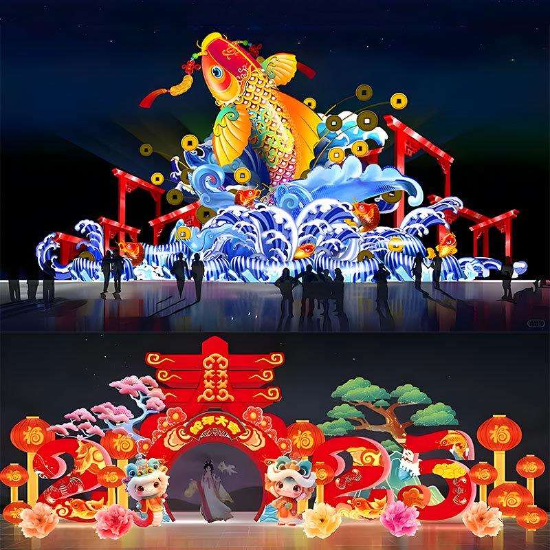 元宵节花灯制作大型纯手工摆件年年有余主题创意彩灯灯会装饰灯笼