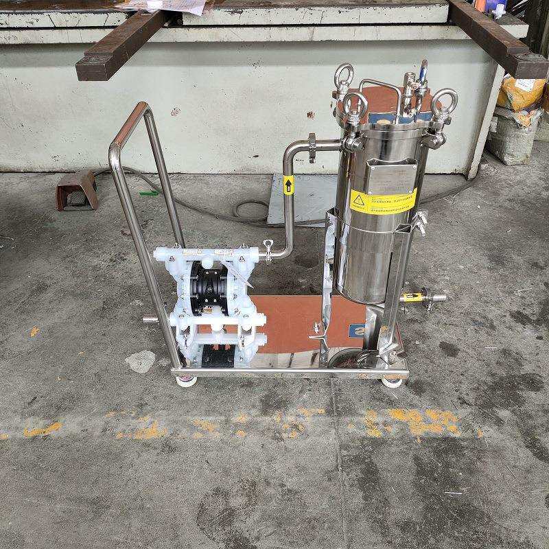 不锈钢移动小推车袋式过滤器 配气动隔膜泵 精密过滤 操作方便