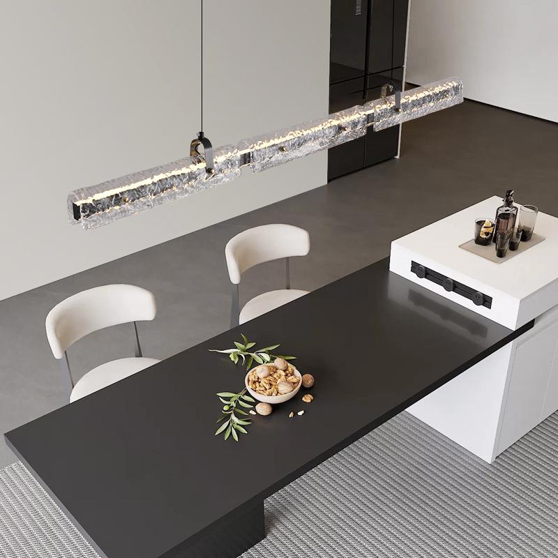 全铜轻奢餐厅吊灯简约创意设计吧台岛台餐桌一字长条玻璃吊灯