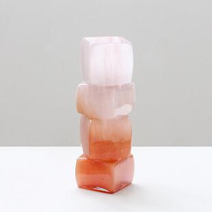 中古风渐变落日红几何方块花瓶餐桌软装酒店电视柜台面装饰品摆件