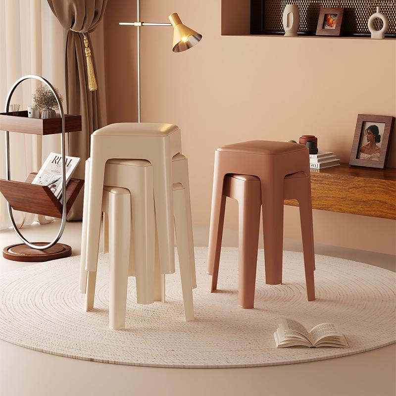 塑料凳子家用加厚可叠放方板凳现代简约结实耐用餐桌凳备用高椅子