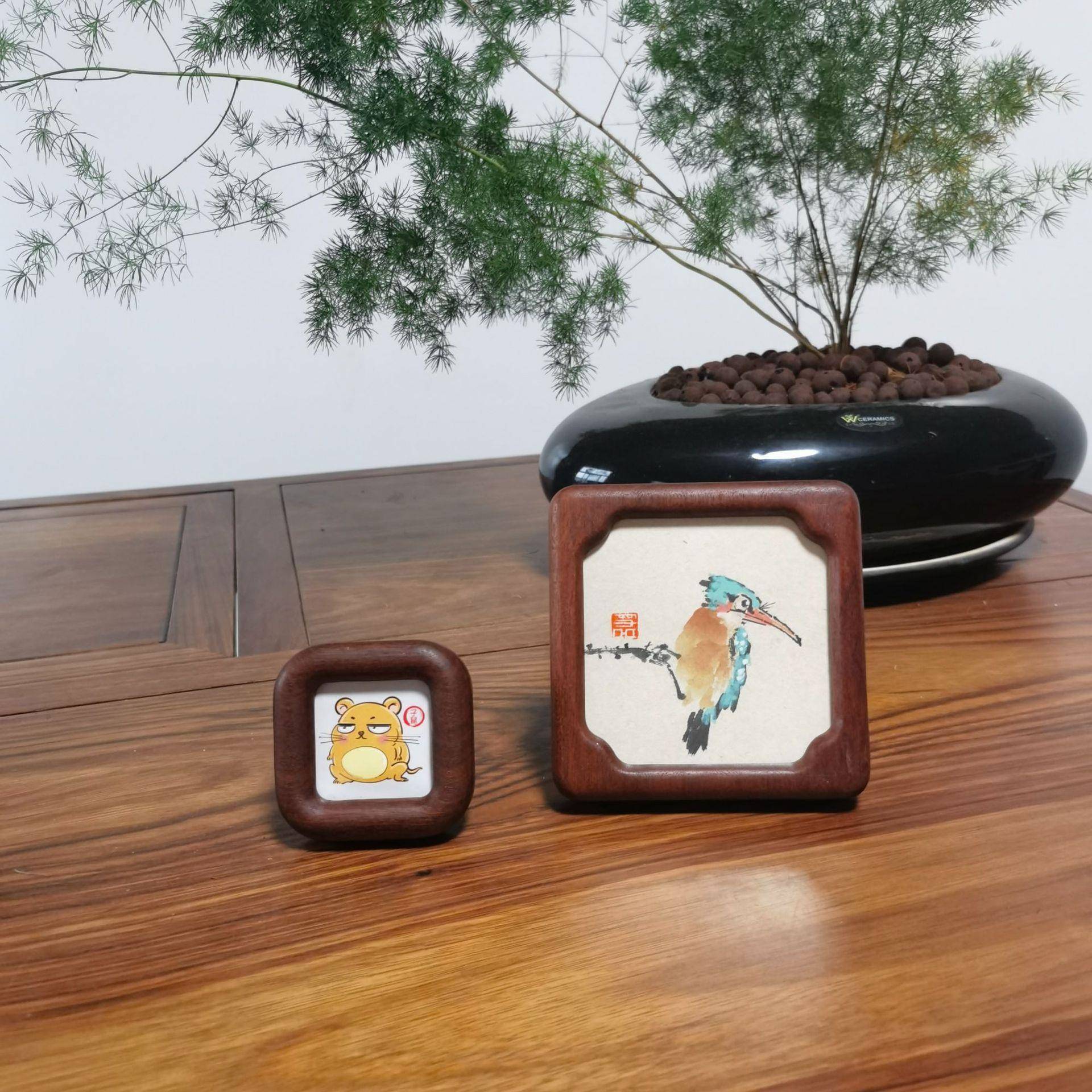 画框创意实木榫卯相框柚木檀木圆角打磨迷你照片摆台立体桌面摆件