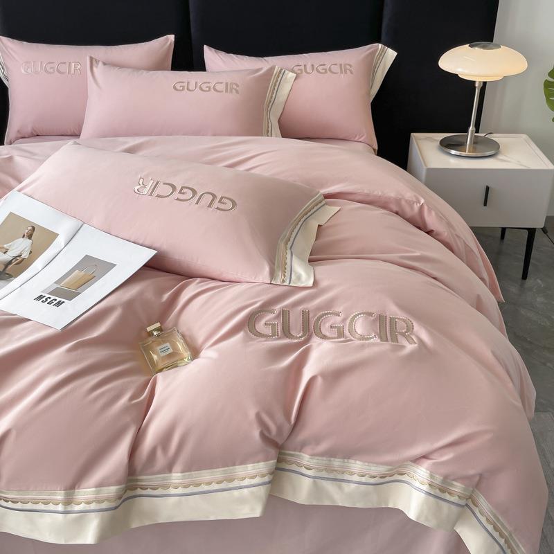 A类全棉长绒棉磨毛刺绣四件套秋冬轻奢简约纯棉加厚床单被套床品