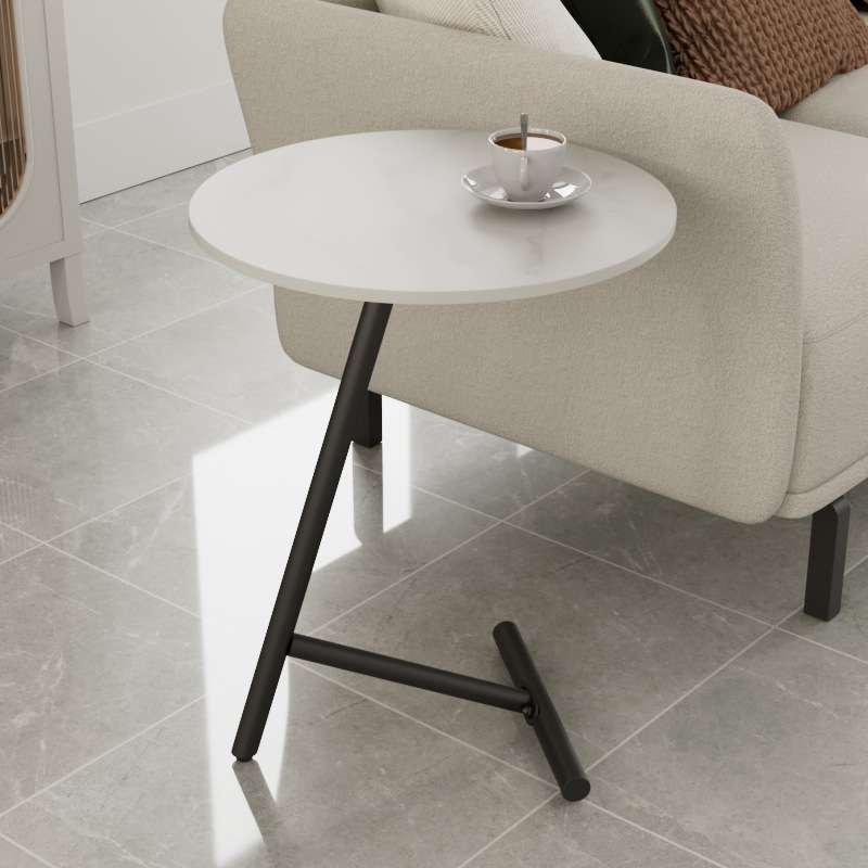现代轻奢圆形岩板铁艺沙发边几简约家用迷你小茶几卧室床头小圆几