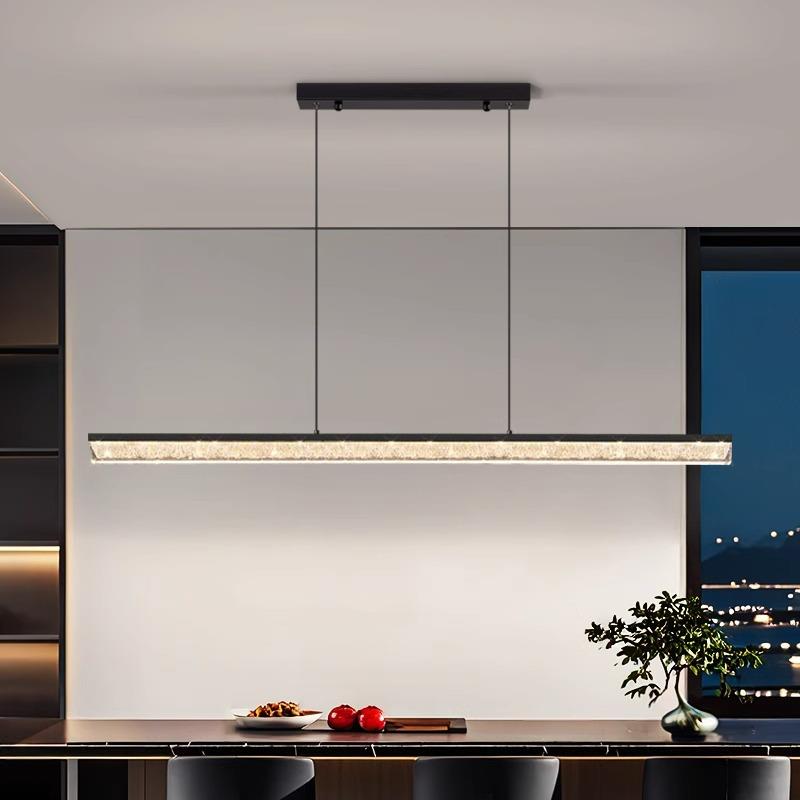 意式极简餐厅吊灯树脂设计师款冰裂纹一字长条灯简约现代岛台灯E