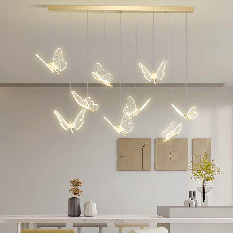 餐厅长线条枝形灯房间床头蝴蝶装饰氛围灯网红设计感家用客厅吊灯