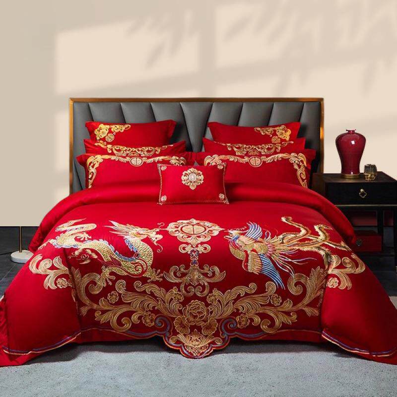 长绒棉婚庆四件套纯棉结婚被套罩全棉床单大红色高档新婚床品