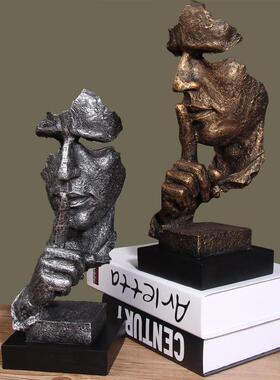 简约现代创意人物雕塑家居沉默是金摆件艺术品复古装饰书房工艺品