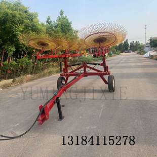新款牵引式圆盘搂草机苜蓿秸秆指盘式翻晒机自动捡拾指盘式搂草机