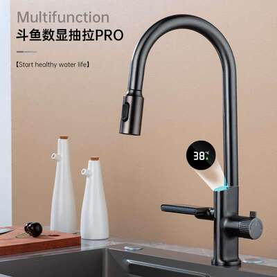Multifunction Waterfall Digital Show Pull Out Kitchen Faucet