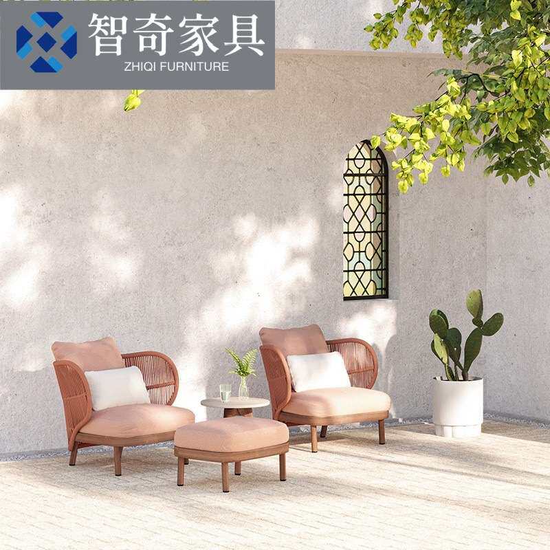 户外沙发藤编庭院休闲单人高靠背躺椅藤椅茶几组合民宿售楼部家具