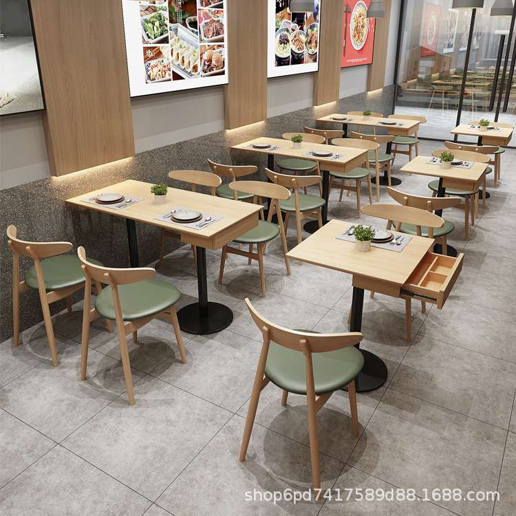 现代简约奶茶店实木休闲咖啡厅西餐厅饭店桌椅组合全实木极简