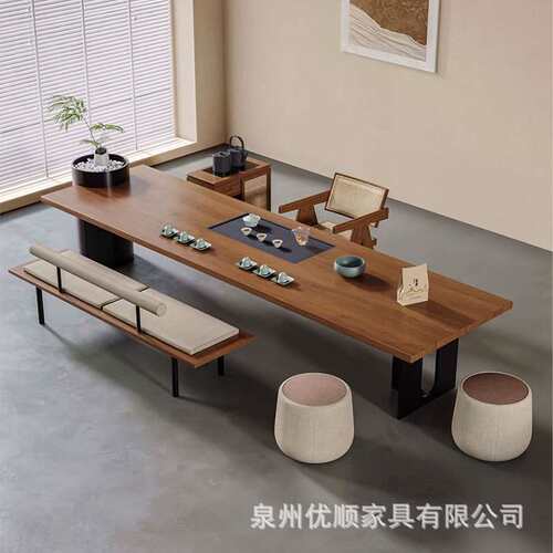 现代简约实木岛台茶桌家用客厅办公商务轻奢接待茶台茶室铁艺茶桌