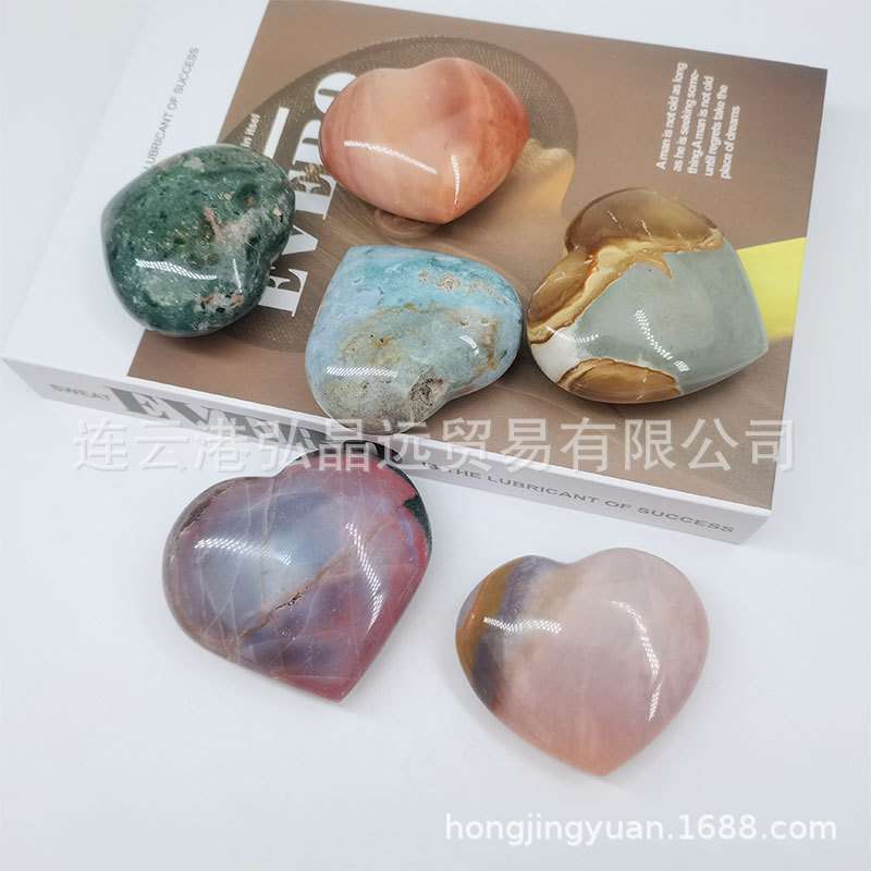 弘晶远水晶 天然海洋碧玉爱心把玩海洋石心形手把件厂家