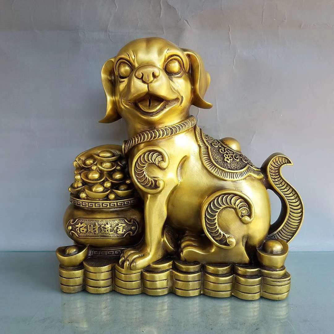 铜狗摆件纯铜聚宝盆狗生肖狗钱袋狗家用办公室装饰狗年吉祥金钱狗图片