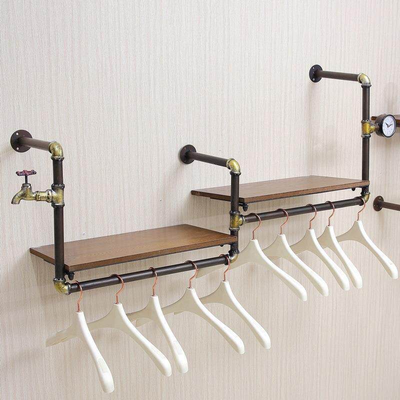 美式复古工业风置物架 创意服装店时尚服装展架铁艺水管一字隔板