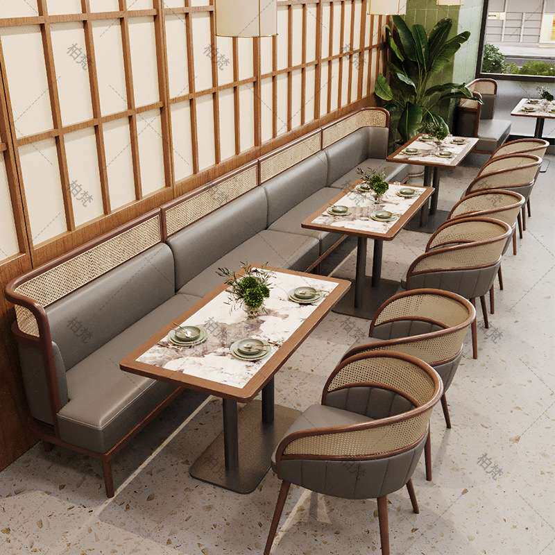 北欧茶餐厅卡座工业风面馆餐饮咖啡火锅烧烤店商用实木桌椅组合