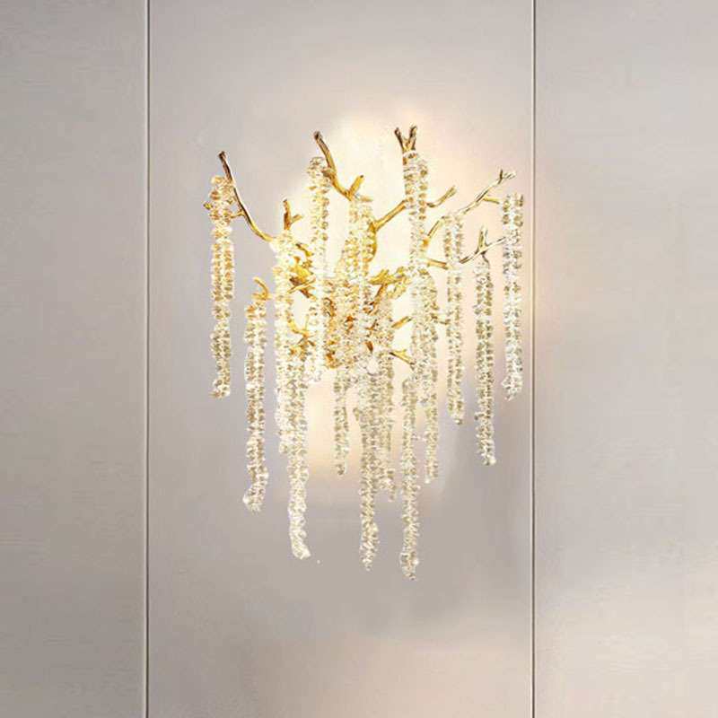 轻奢壁灯现代卧室床头灯客厅背景金色墙过道楼梯高档玄关水晶壁灯