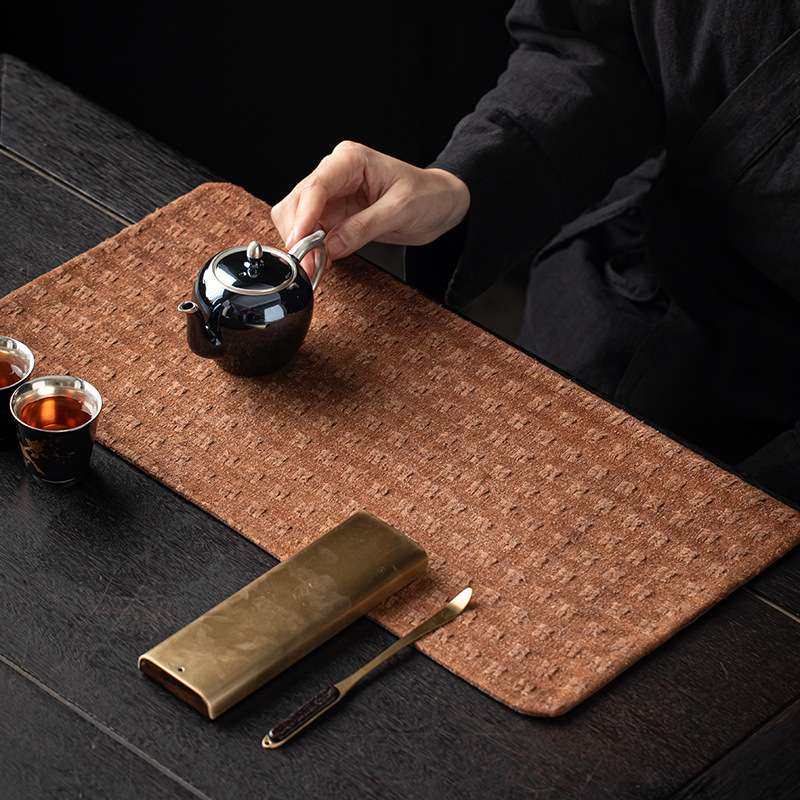 柞蚕丝茶席老料香云纱干泡垫家用真丝布艺茶垫隔热垫茶道桌旗
