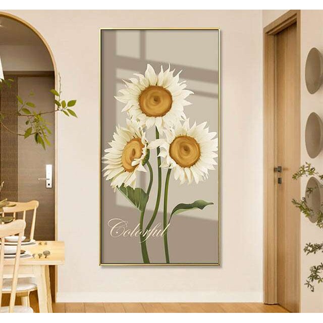 纯手绘植物花卉油画现代新中式田园客厅玄关竖款装饰画挂壁画