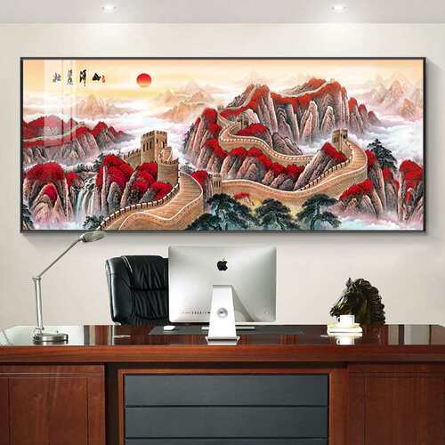 万里金色长城画靠山图办公室装饰挂画客厅书房大尺寸长城雄风壁画