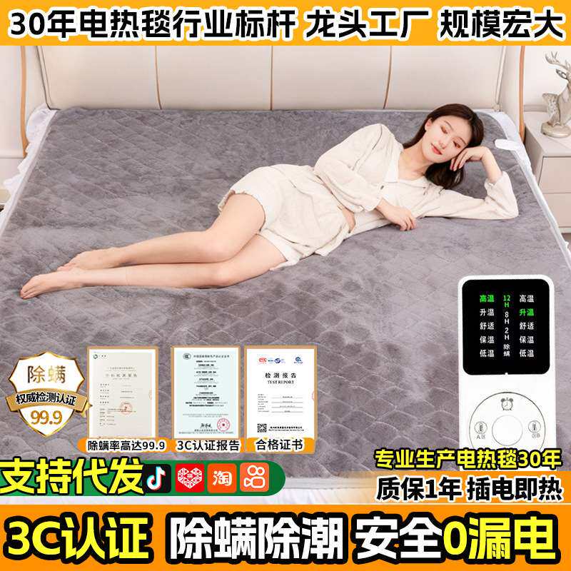 加大电热毯双人家用双温双控智能防漏电小四人电褥子电热毯3c认证