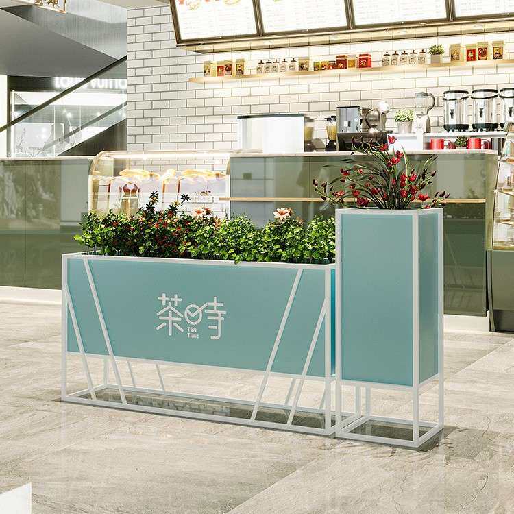 奶茶店懒人养花不锈钢花箱外摆围栏可移动花坛铁艺户外金属花盆
