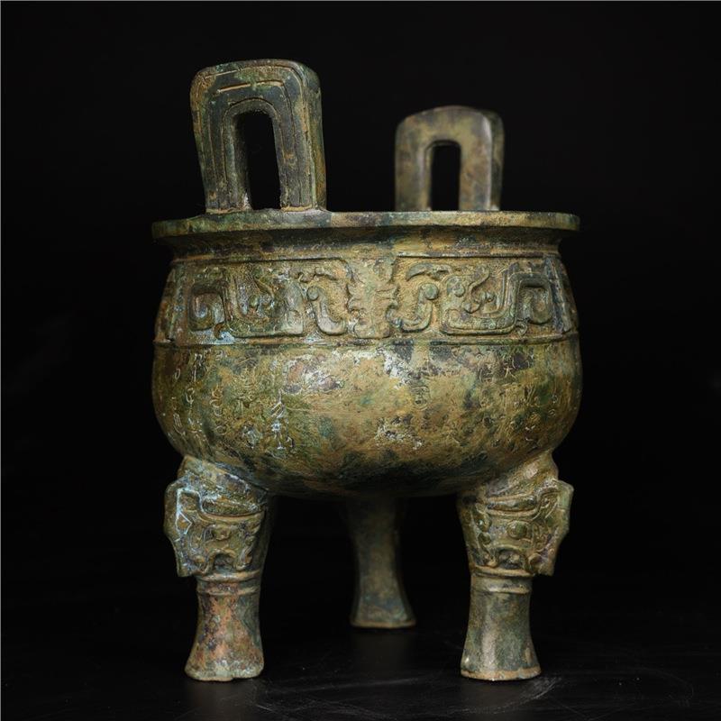 仿古青铜器铜鼎博物馆收藏圆鼎办公桌摆件三足鼎中式家居装饰品