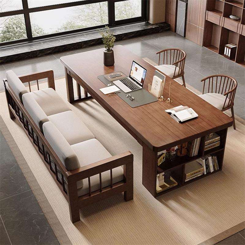 简约去客厅化实木大书桌书柜一体带抽屉家用学习办公桌写字工作台