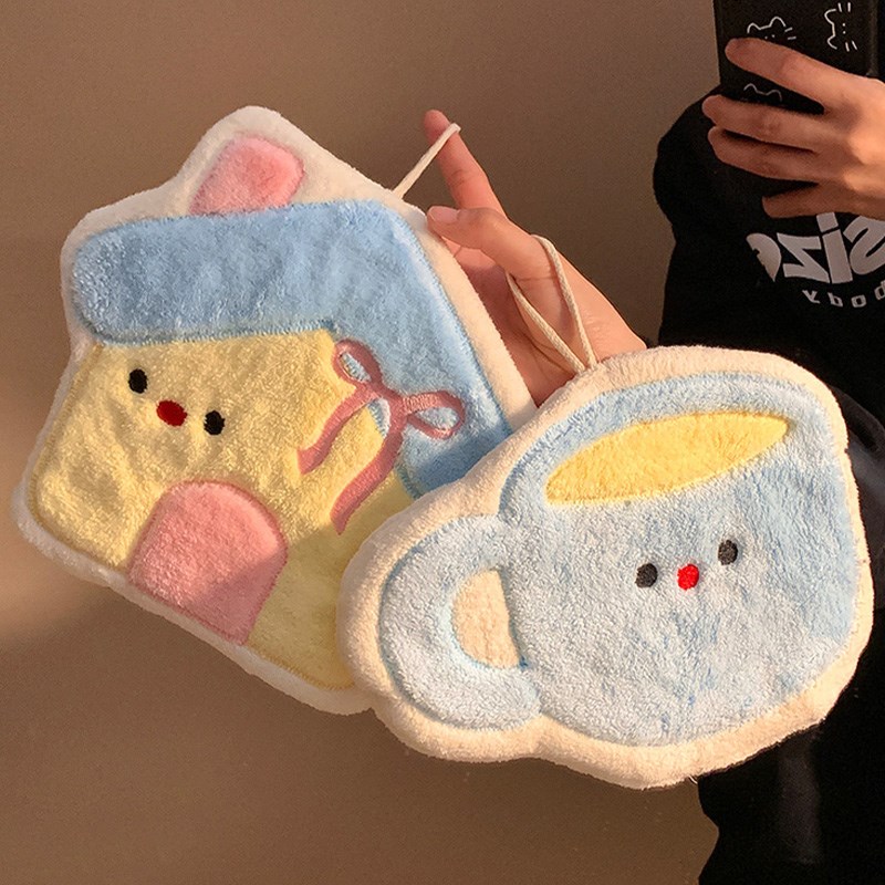 可爱卡通擦手巾挂式加厚珊瑚绒卫生间吸水速干毛T巾手帕抹布厨房