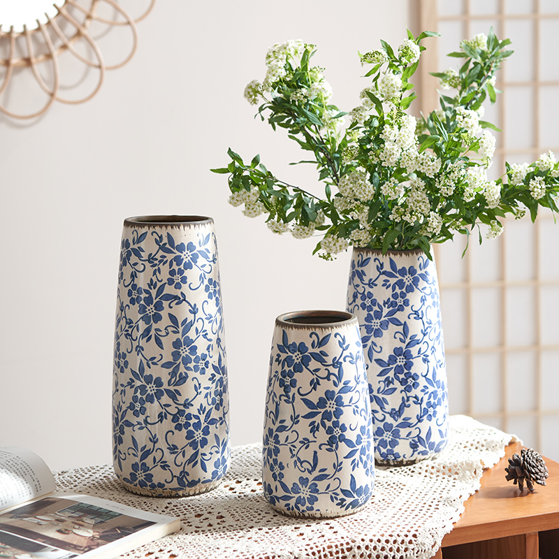 高级感轻奢新中式l青花瓷复古陶瓷花瓶客厅水养插花鲜花装饰品摆