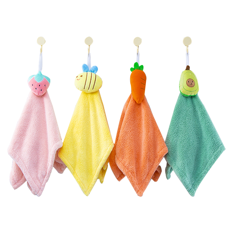 洁丽雅擦手挂式家用加厚t珊瑚绒方巾可爱柔软儿童抹手巾吸水不掉