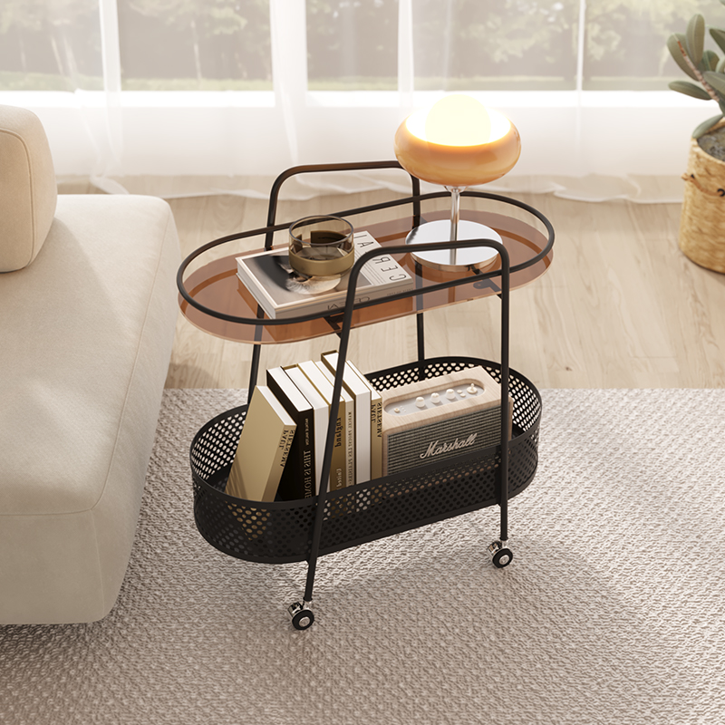 网红可移动玻璃边几n客厅带轮中古小推车茶几收纳边桌沙发角几边