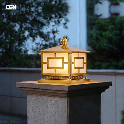全铜柱头灯户外防水庭院灯别墅太阳能门柱灯大门灯接电围墙柱子灯