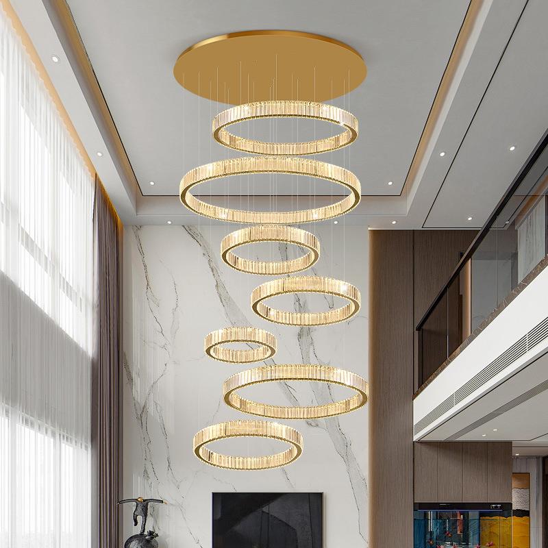 楼中楼客厅大吊灯现代简约挑空多层楼梯灯具复式楼别墅水晶吊灯