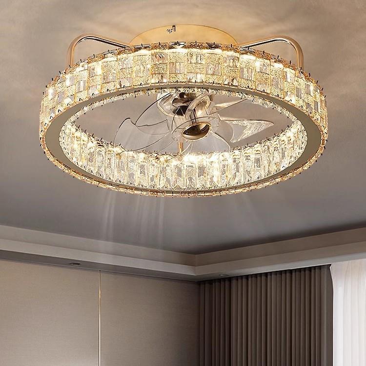 爱华朗卧室水晶风扇吸顶灯轻奢家用餐厅灯简约现代书房吸顶风扇灯