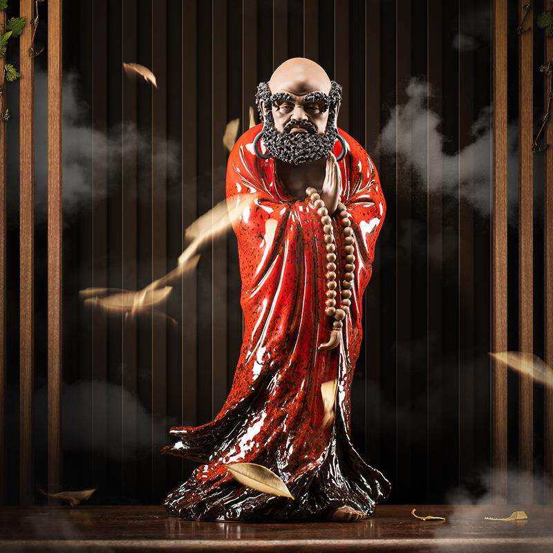 精品达摩摆件创意紫砂达摩祖师爷陶瓷工艺品中式客厅家居玄关摆设