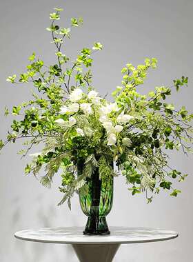 现代轻奢样板房玄关餐厅餐桌酒店绿色仿真花艺客厅假花装饰摆设品