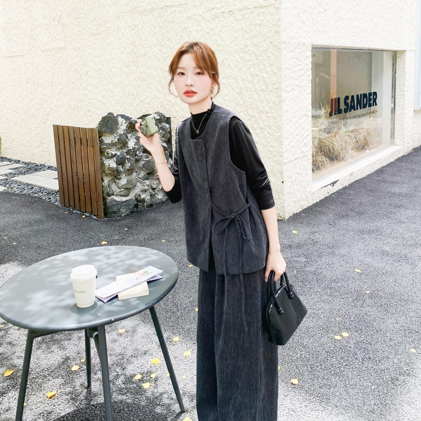 灰色裤子套装女秋季2025新款一整套穿搭气质韩系高级感时尚两件套