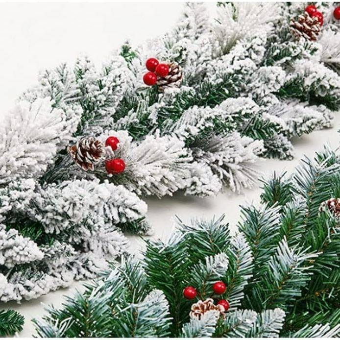 2.7米白色植绒圣诞藤条圣诞节楼梯扶手酒店门头装饰落雪藤条