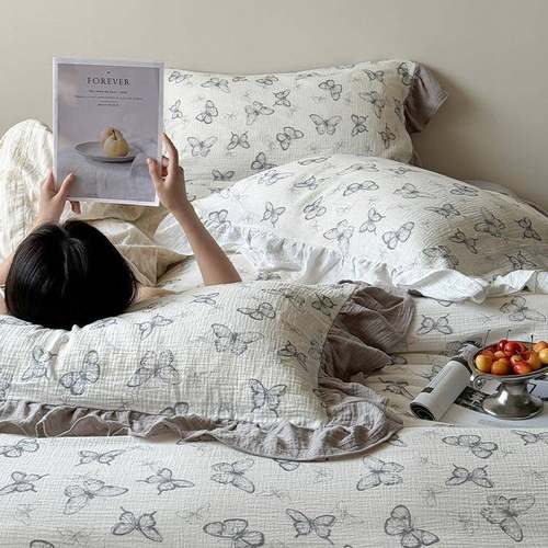 A类母婴级双层纱四件套纯棉100全棉2024新款法式公主风荷叶边床品