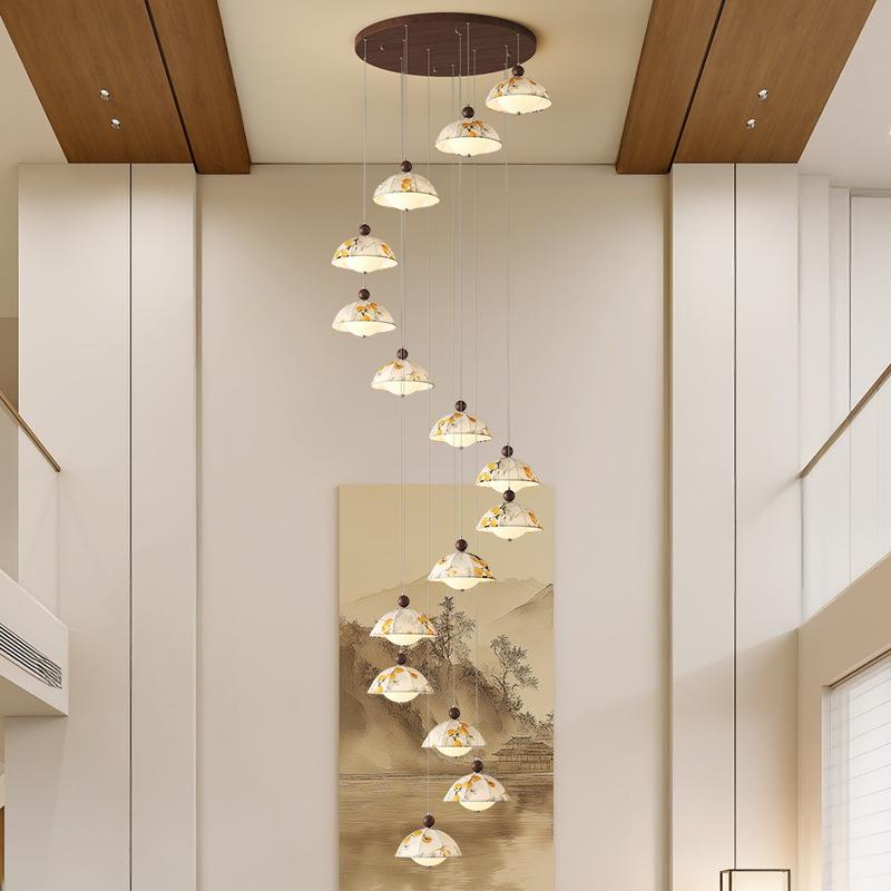 吊灯楼梯灯宋代美学别墅客厅公寓loft复式挑空旋转吊线灯具餐厅灯