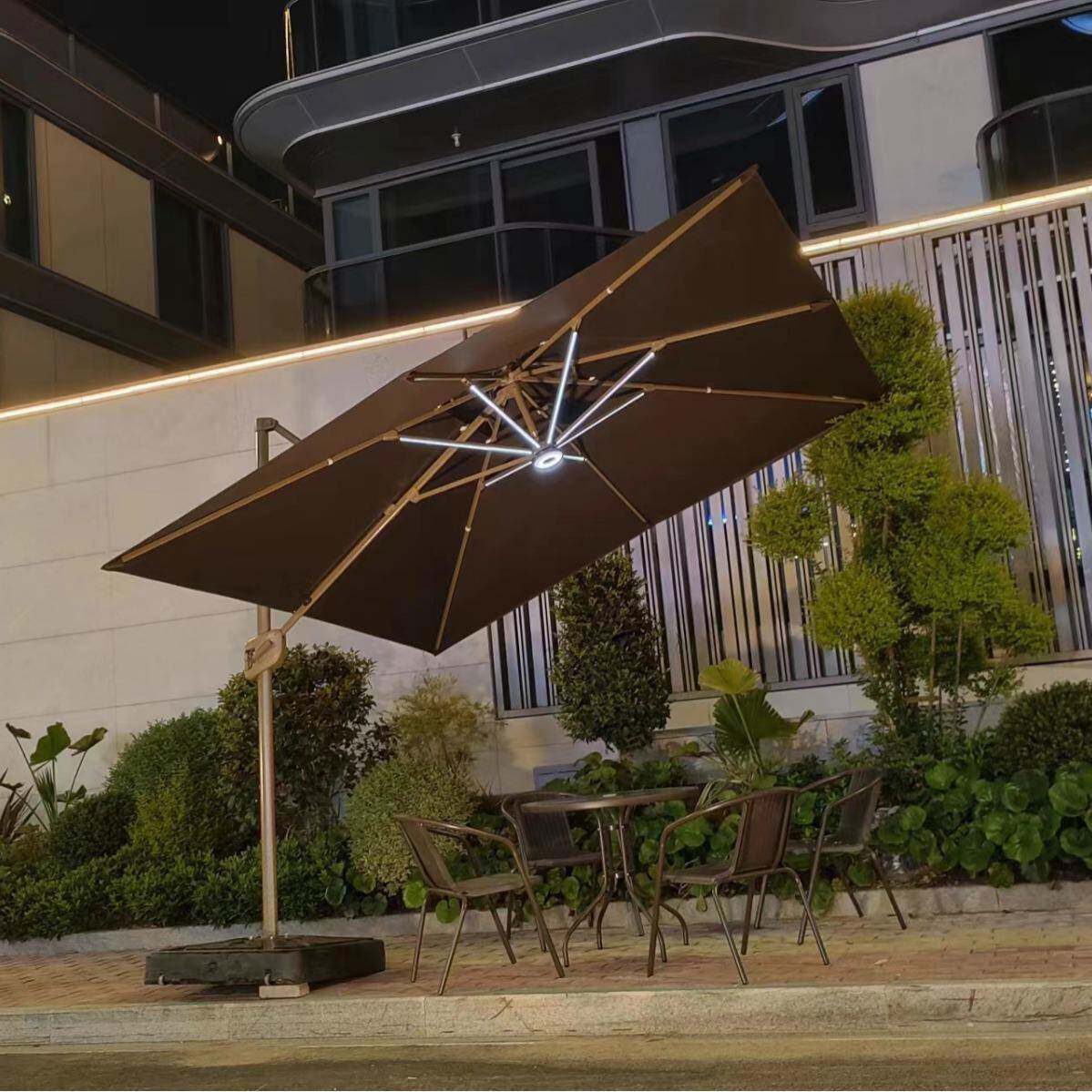 罗马伞户外庭院伞阳台公园露台摆摊露营led大型伞太阳能灯伞